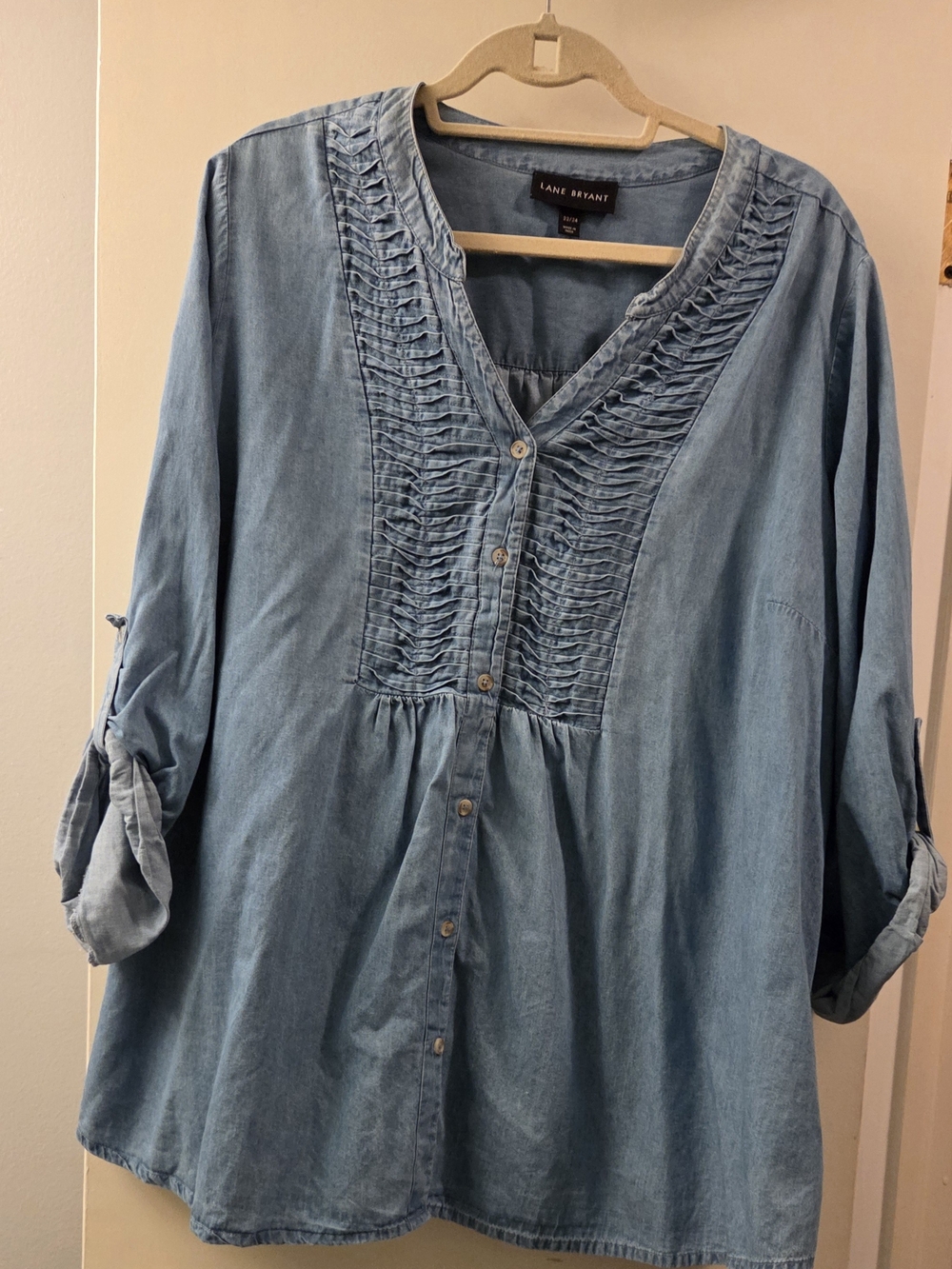 Lane Bryant Light Blue Denim Peasant Blouse